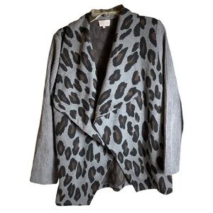 ENTRO Leopard Cardigan/ Coat Wrap style with Corduroy Sleeves Small  pockets (g)